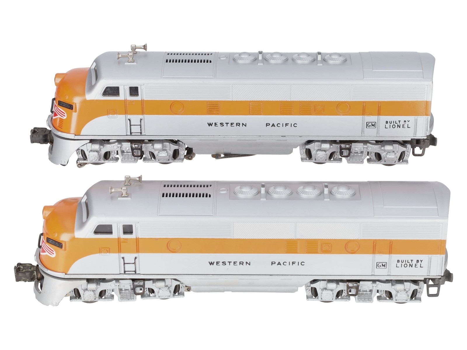 Lionel 2355 Vintage O Western Pacific F-3 AA Diesel Locomotives w/Repro Shells
