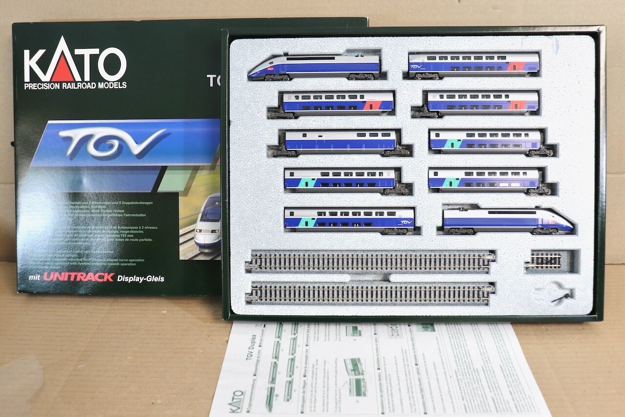 KATO K10917 SNCF TGV DUPLEX ELECTRIC LOCOMOTIVE 10 CAR DISPLAY SET & LIGHTS on