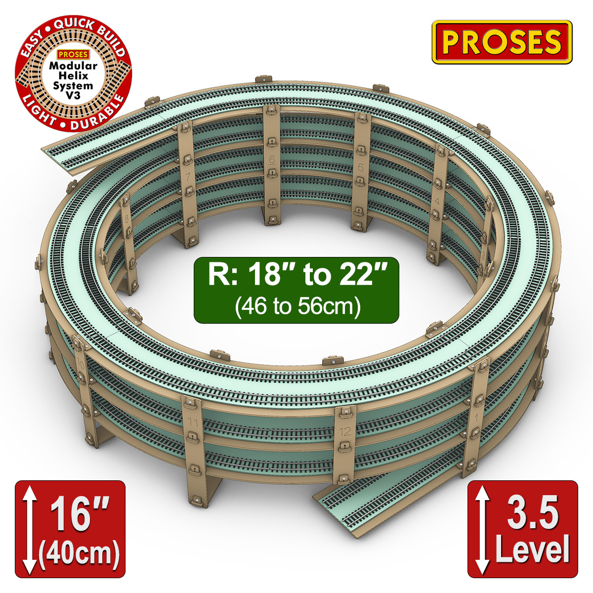 PROMO PRICE! HO Scale Single/Double Track Helix Radius 18″ to 22″ Height 16″