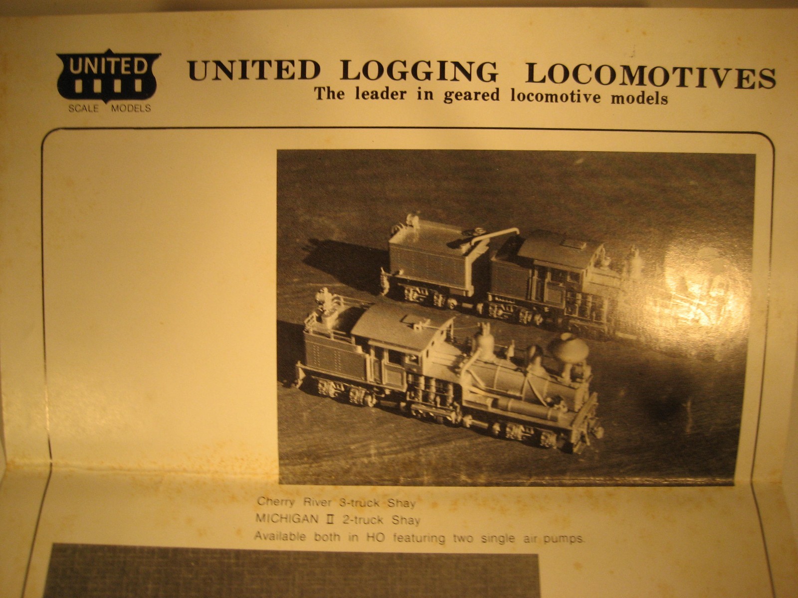 Pacific Fast Mail/United Mich. Cal. Lumber Co. Shay #2 w/ box, foam, & 1-page ad