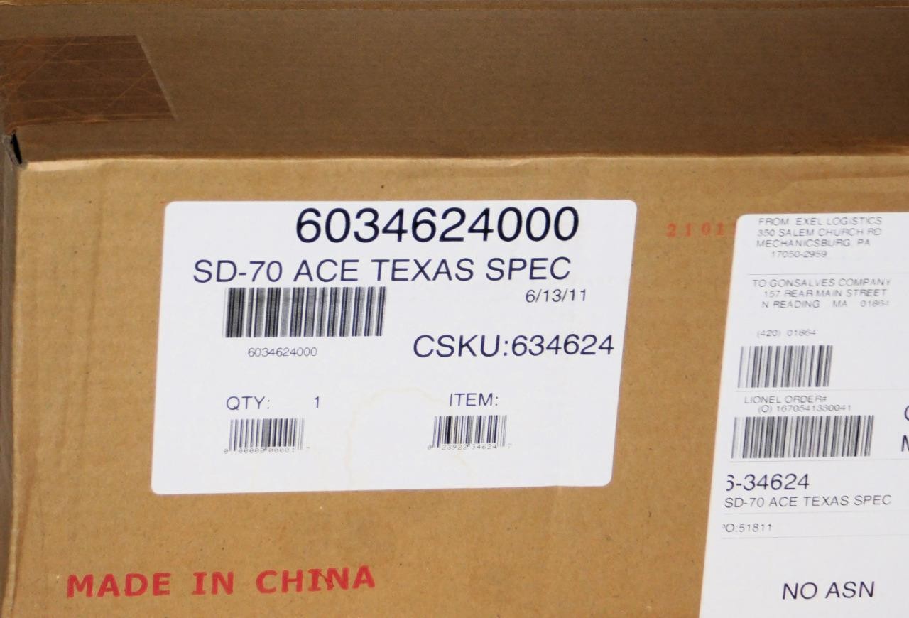 Lionel 6-34624 TEXAS SPECIAL LEGACY SD70 ACe #6344 Diesel C-10 sealed in shipper