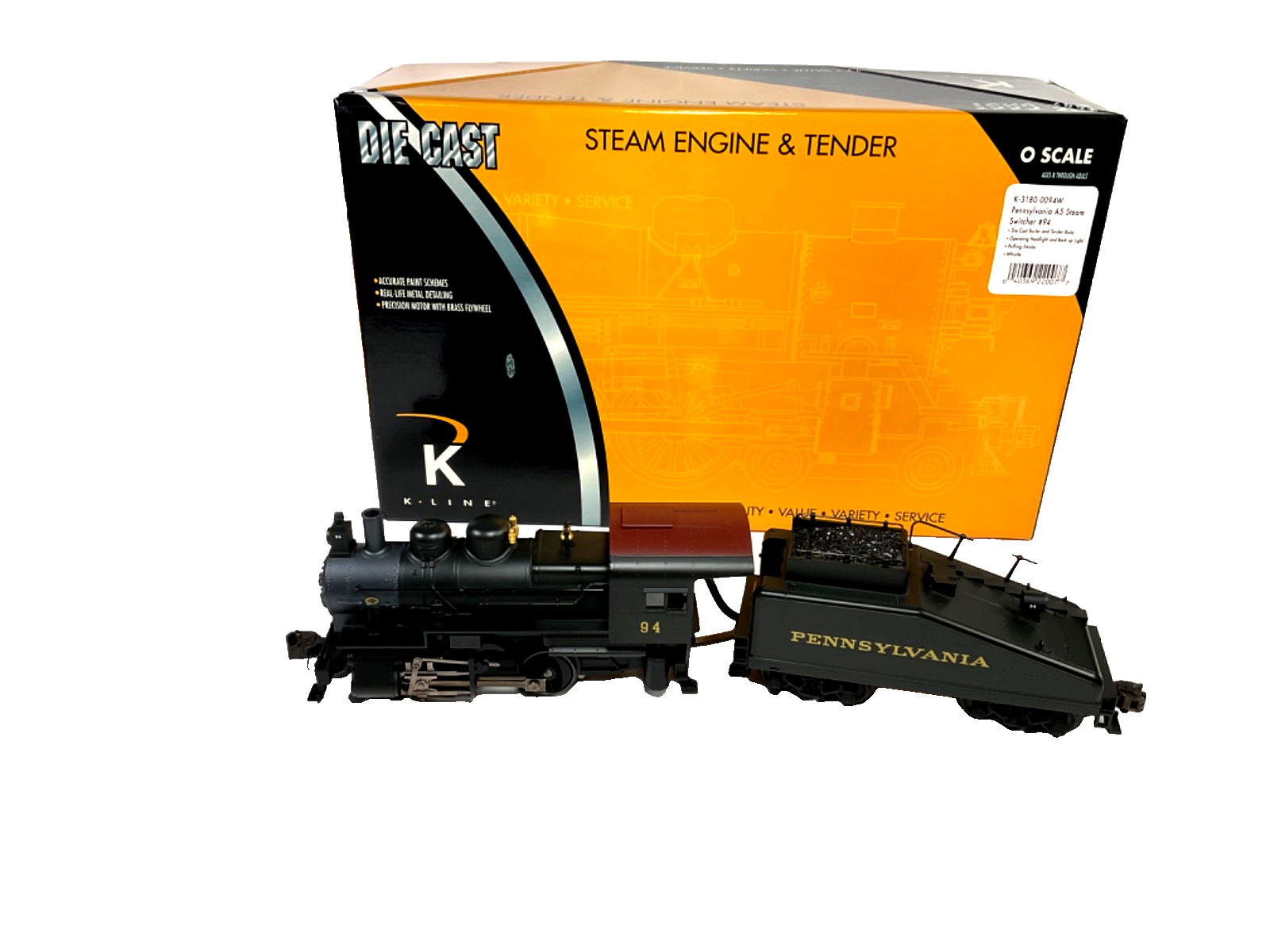 K-Line K3180-0094W, Pennsylvania A5 Steam Switcher, 1:48, #94, w/Shipping box
