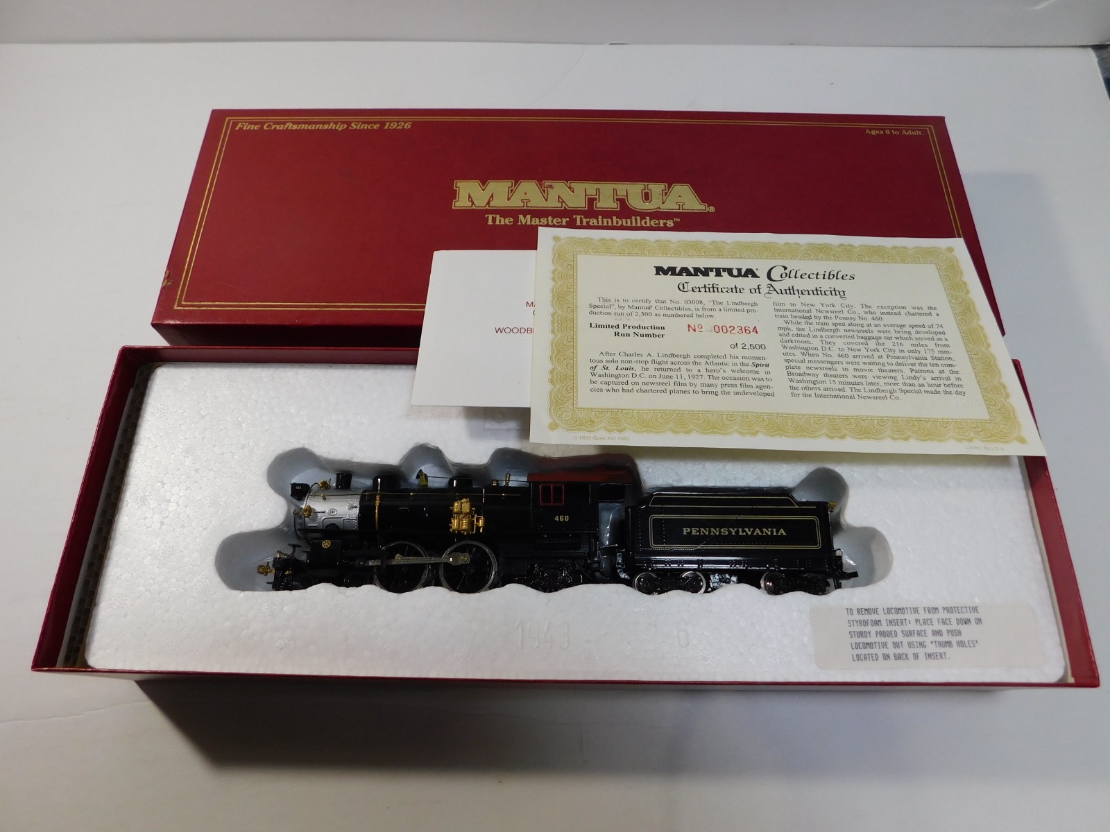 Mantua Collectibles The Lindbergh Special Pennsylvania HO 4-4-2 460 Cert. 002364