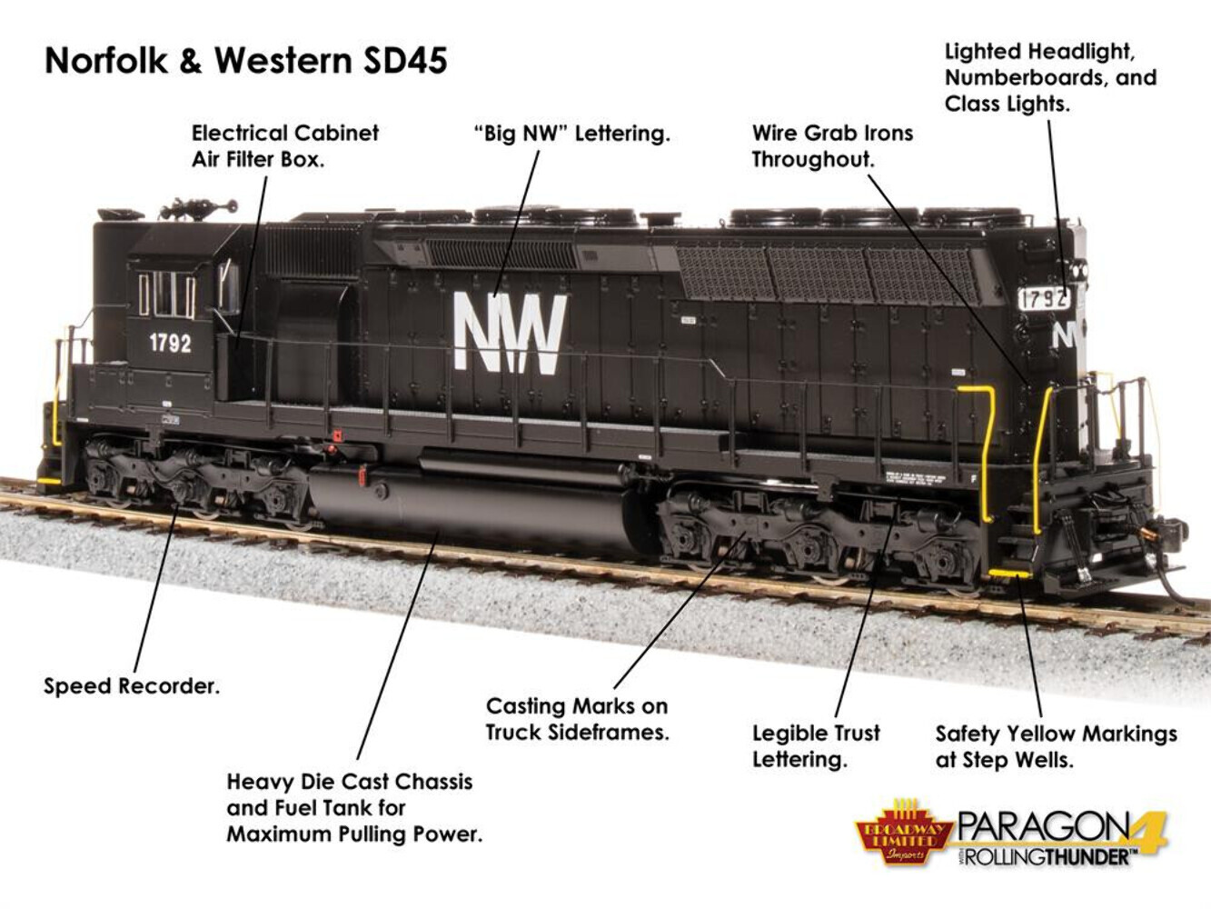 Broadway Limited 4287 N&W EMD SD45 Black & White Diesel Sound/DC/DCC #1792