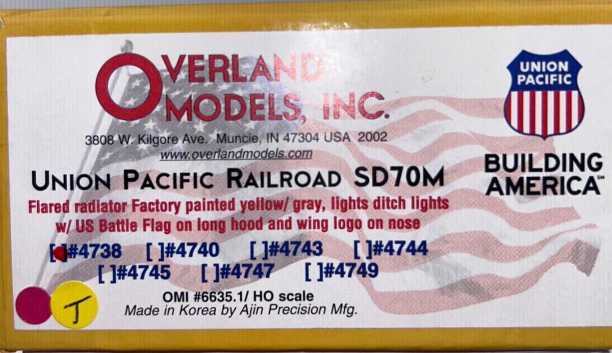 Overland Models UP SD70M Union Pacific Building America #4738 HO OMI 6635.1