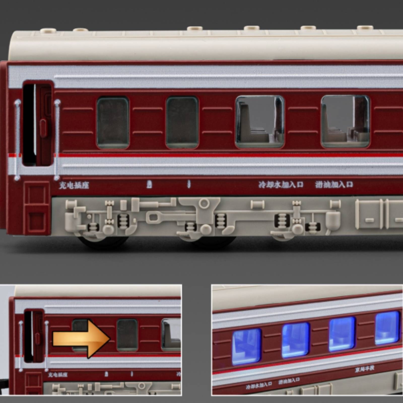 3 Pieces Alloy Train Model Working Lights Plaything Printed Side Panels