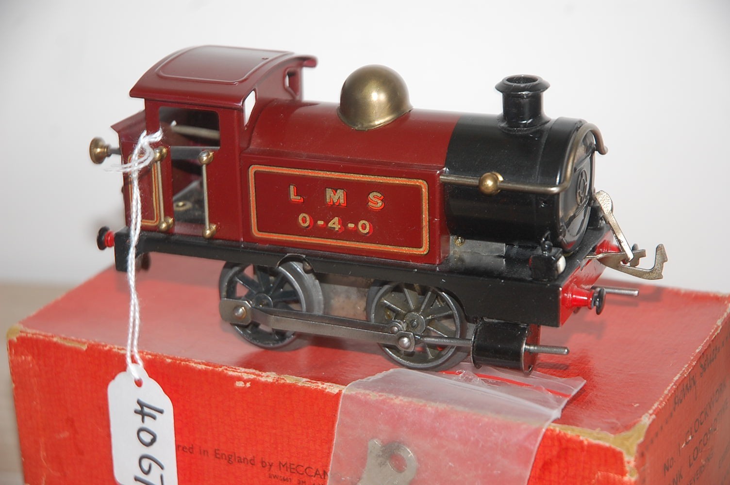 HORNBY O GAUGE CLOCKWORK EARLY No 1 TANK LOCO IN RED LMS LIVERY BOXED