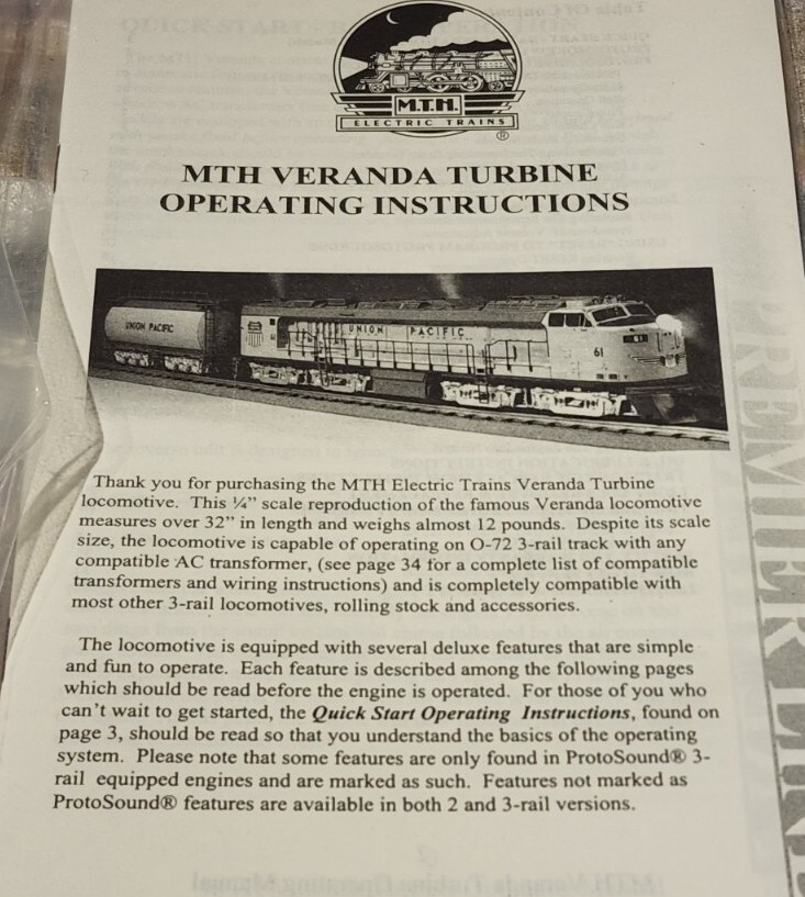 MTH O Scale Premier Veranda Turbine Union Pacific #61 – 3 Rail
