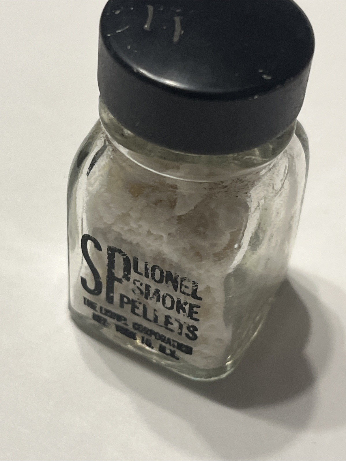 🔥 Antique Lionel SP Smoke Pellets bottle CLEAR bottle Early 1940s blkPrint