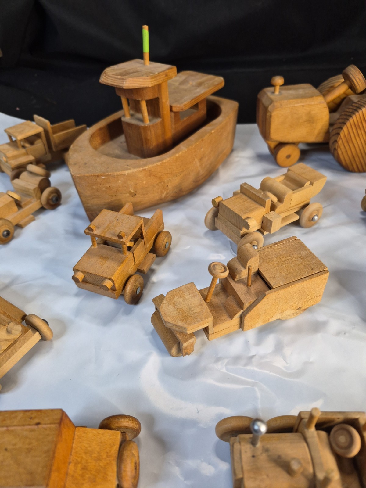 Lot Of 15 Vintage Wooden Construction Trucks Tow Truck Boat Tractor Many More