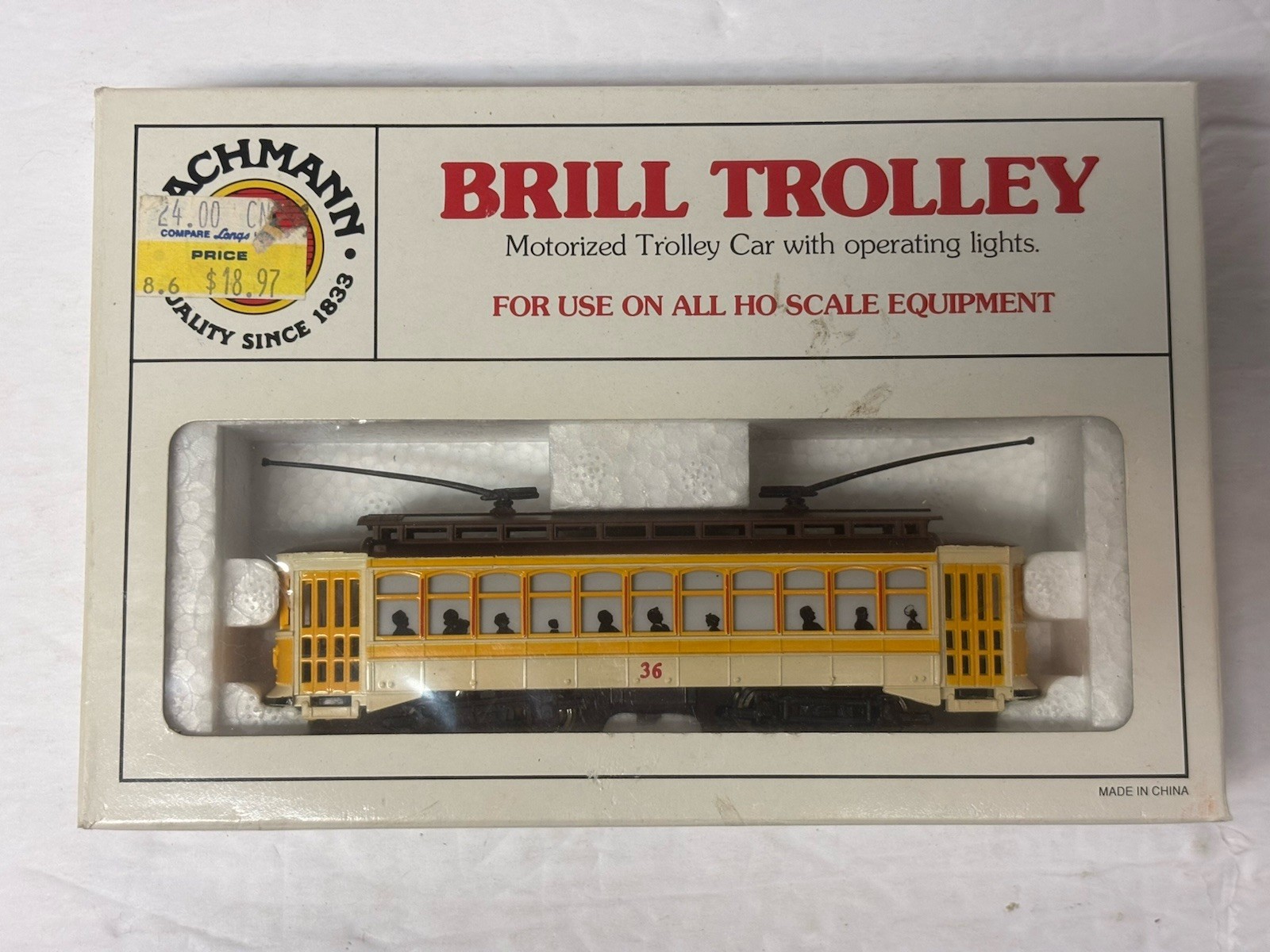 Bachmann Brill Trolley #61048 Lighted HO Scale Yellow #36