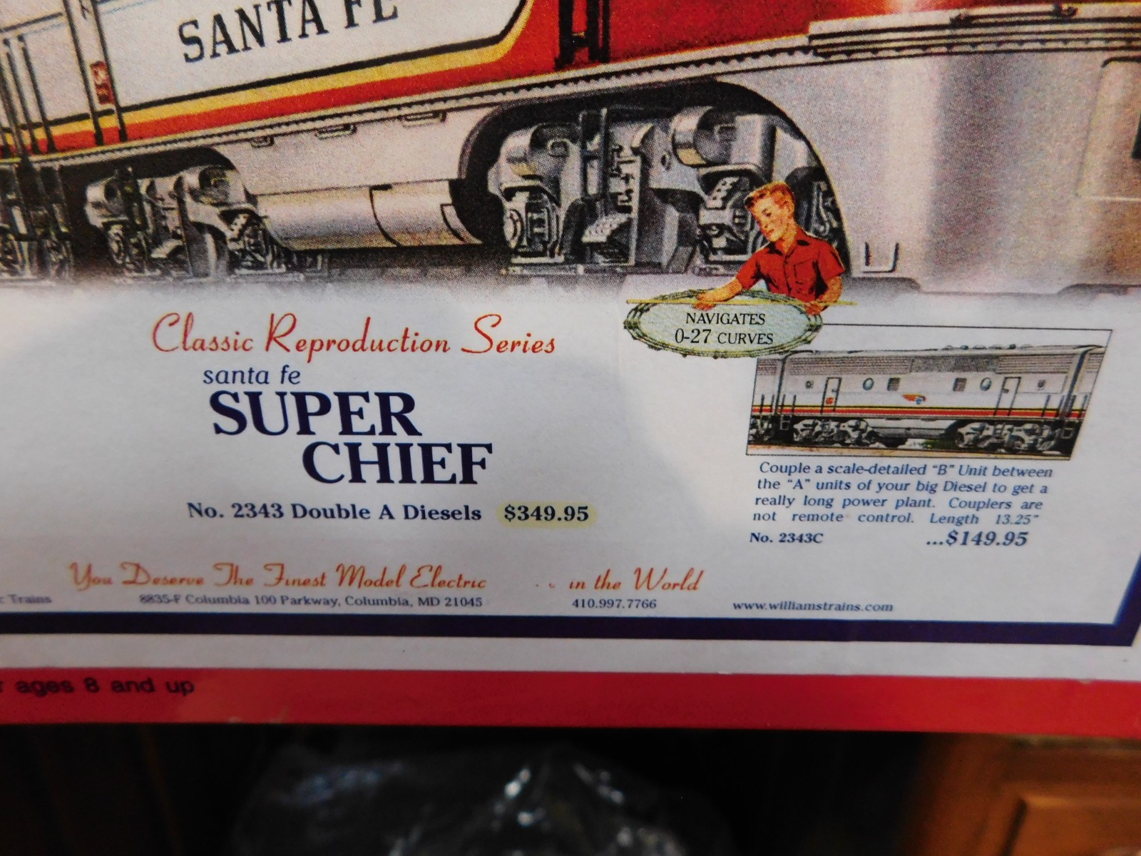 Williams Santa Fe #2343 Super Chief Locomotive & Dummy True Blast Silver/Red