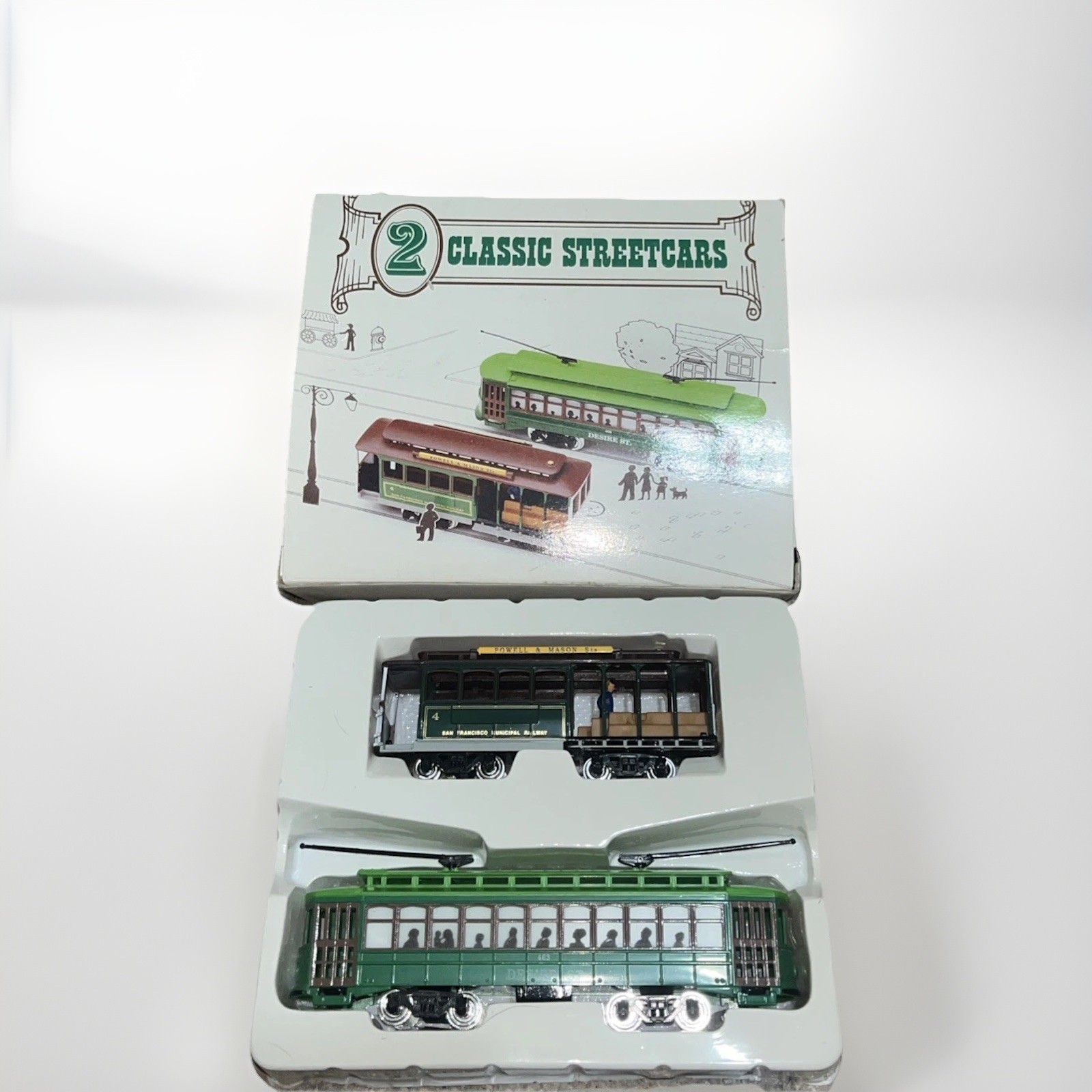 Train Classic Streetcars 2 HO Scale Powell & Mason #4 & Desire Street #463 NIB
