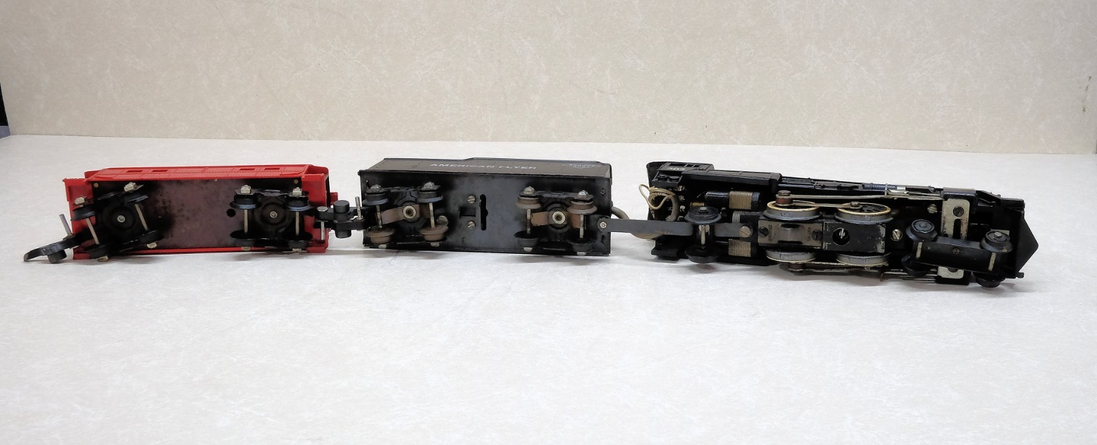 American Flyer 302 Steam Loco + Tender + 638 Caboose, S Gauge, 1940s-1950s