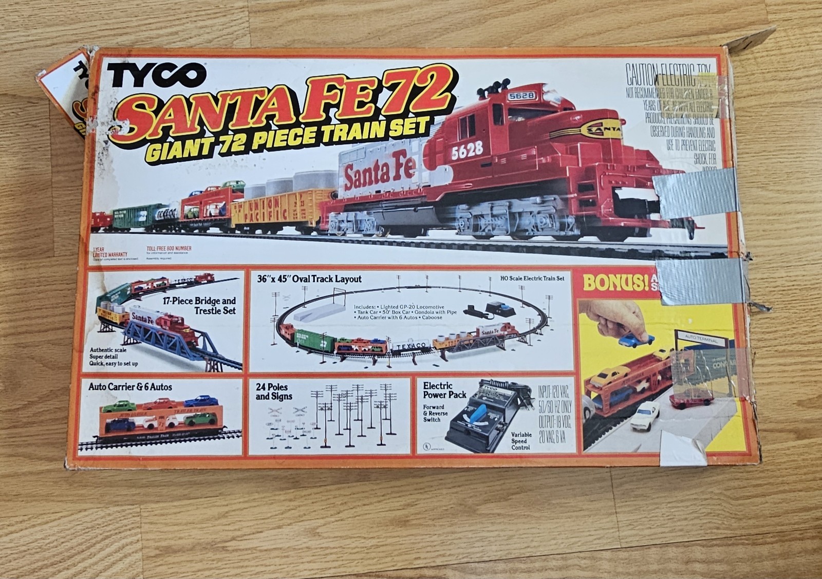 Vintage Tyco Santa Fe 72 Giant 72 Piece Train Set HO Scale Parts Repair Lot