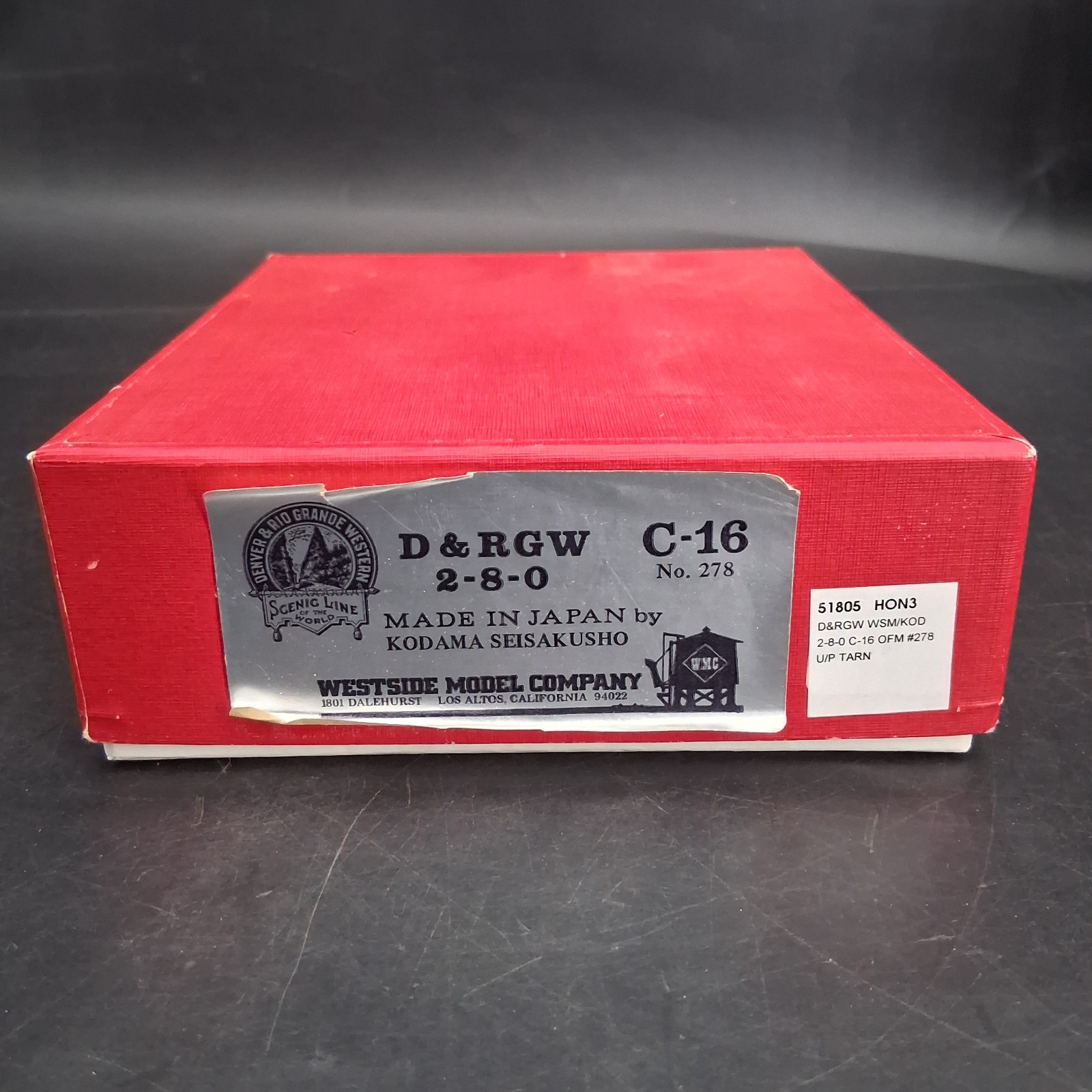 Westside Model Co. HOn3 D&RGW #278 C-16 2-8-0 Unpainted BRASS Loco/Tender Boxed