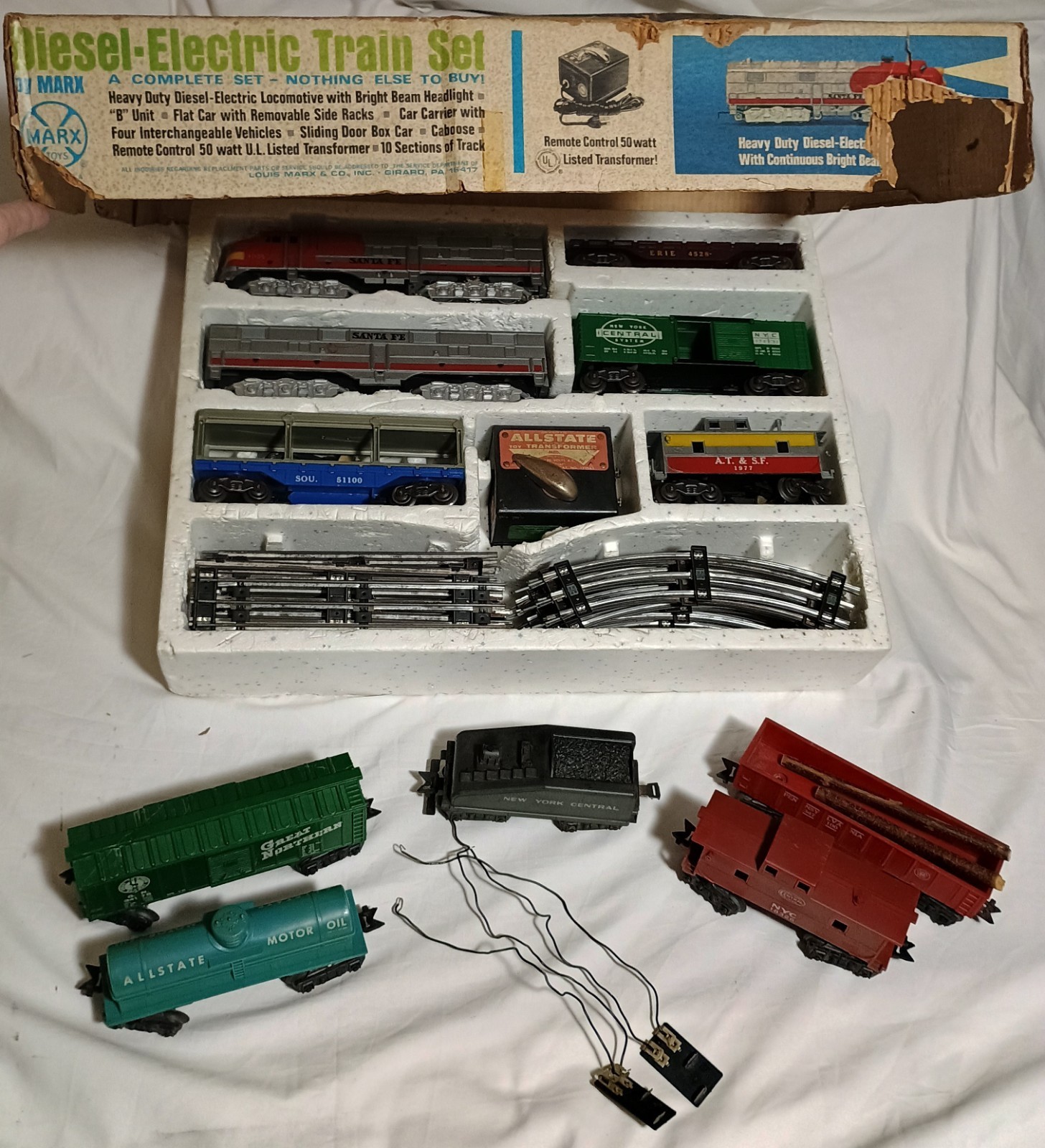 1959 Marx Diesel Electric Train Set Santa Fe🏵 41831 Remote Control 50w + Extras