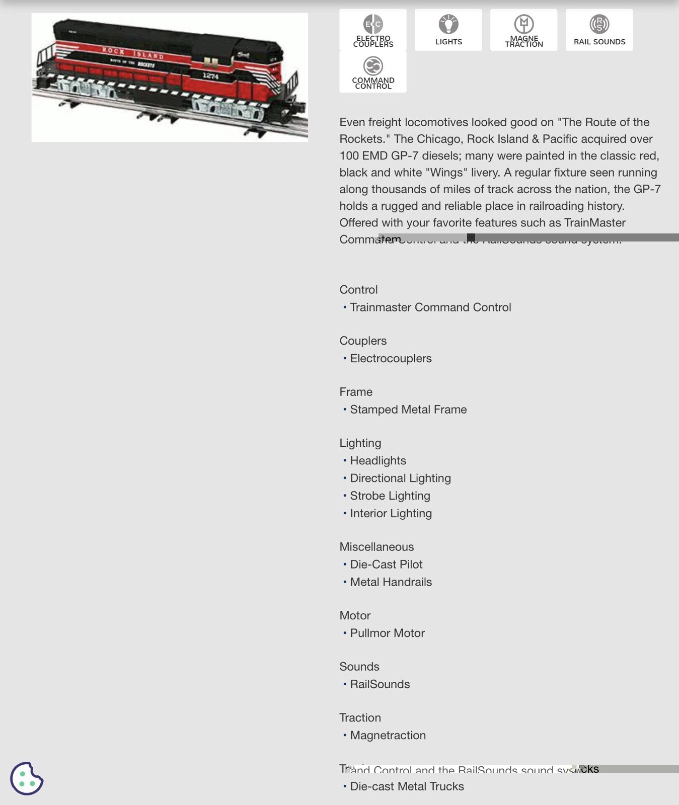 Lionel Tmcc Rock Island Gp7 1274 SKU-6-28536