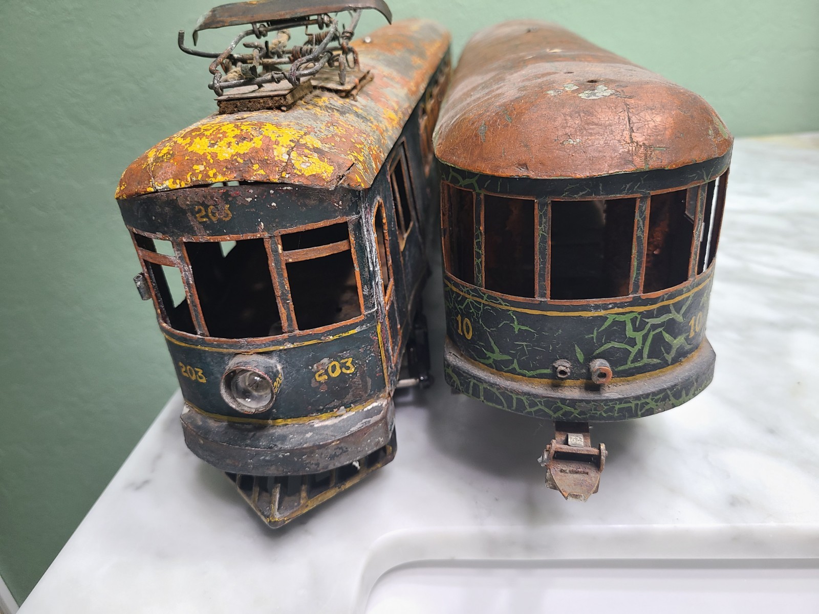 Voltamp Interurban toy train 2″ gauge trolley & trailer car look old prewar toys