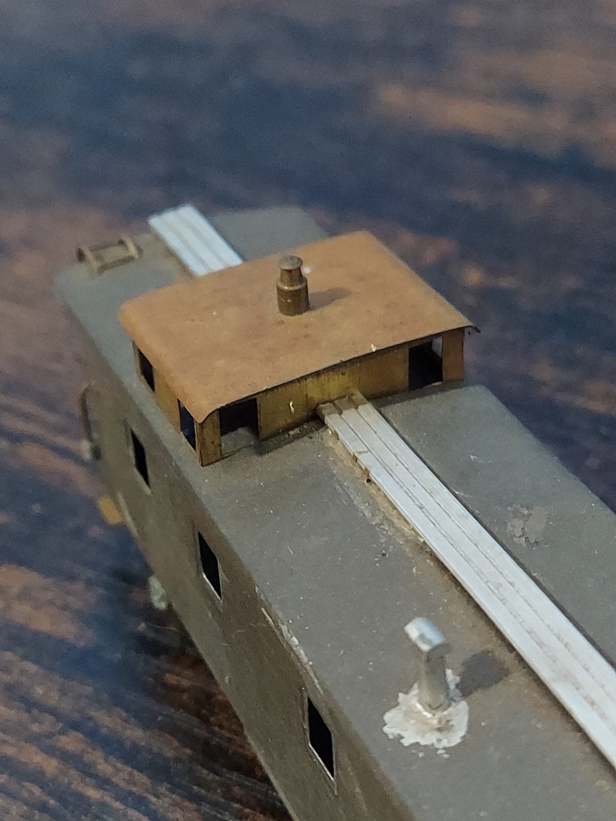 Vintage Brass painted Caboose HO Gauge Train Car Model Gray Silver Brass
