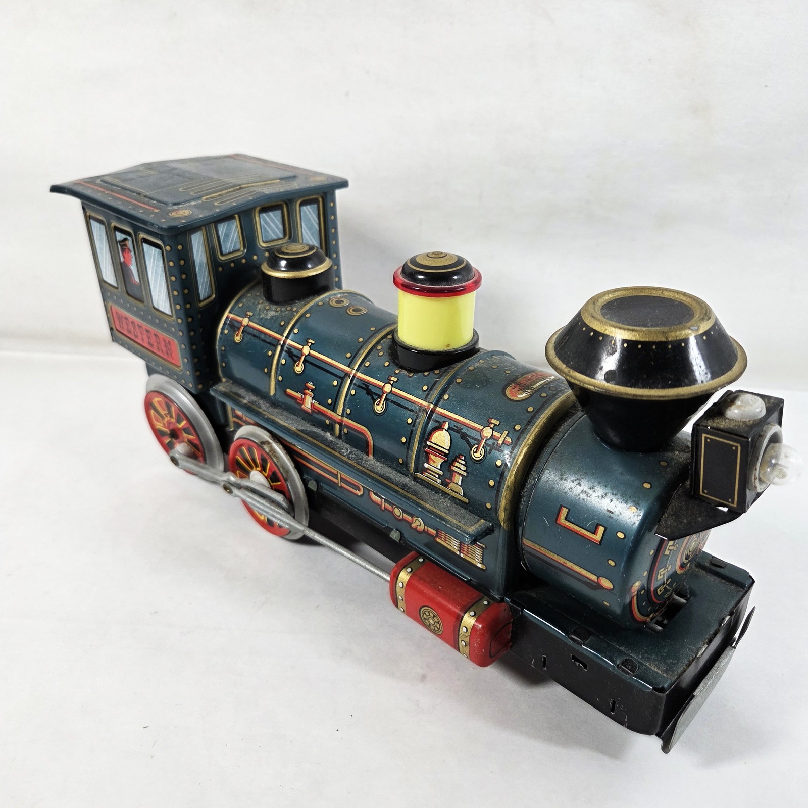 Vtg Trade Mark T.M. Western Tin Toy Battery Operated Train Locomotive Untested