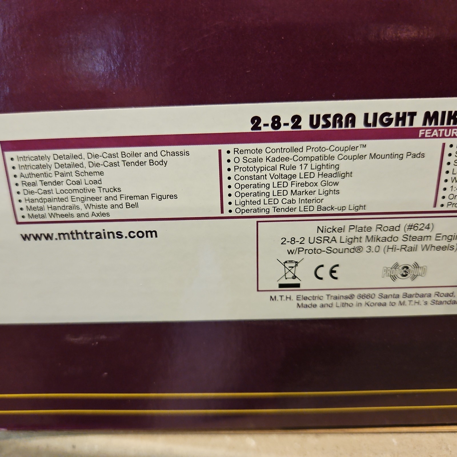 MTH 20-3833-1 Nickel Plate Road 2-8-2 USRA Light Mikado Steam Engine PS 3.0