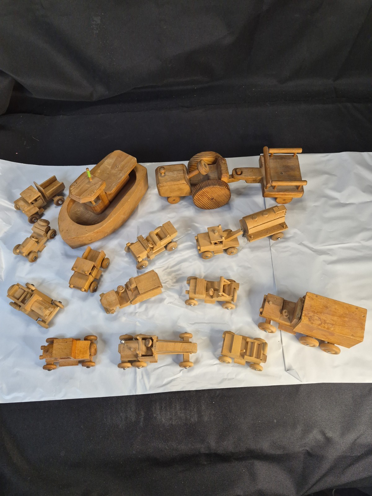 Lot Of 15 Vintage Wooden Construction Trucks Tow Truck Boat Tractor Many More
