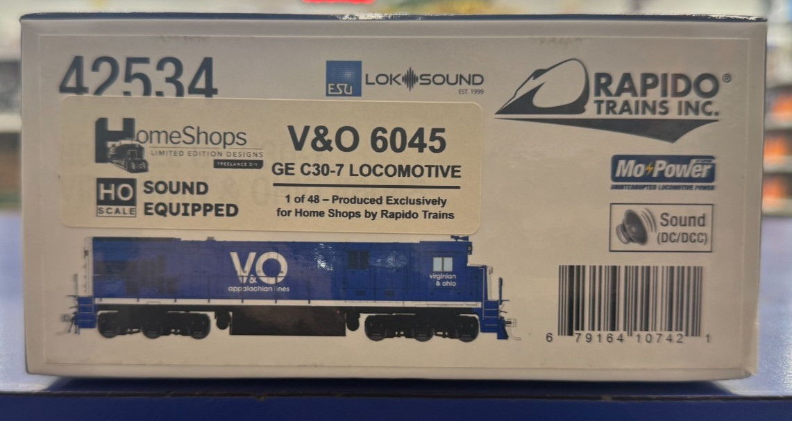 Rapido Trains GE C30-7 Virginion & Ohio #6045 42534 Locomotive Train NIB