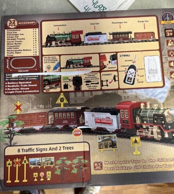 Xmas Remote Control Train Set Electric R/C Train Toy for Kids w/ Lights Sound