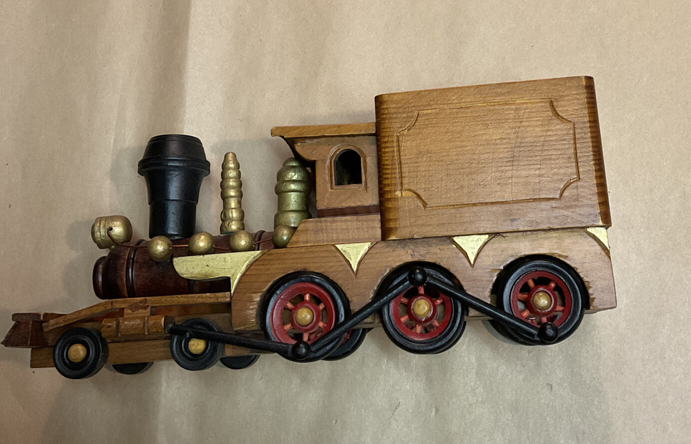 VTG Wooden Train Candy Holder Handmade 10.5” x 3 1/4” Brown Color