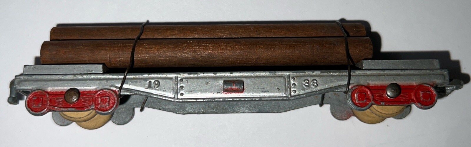 vintage 1939 Silver LOG Railroad Train Freight CAR 3 Logs TOOTSIETOY #1