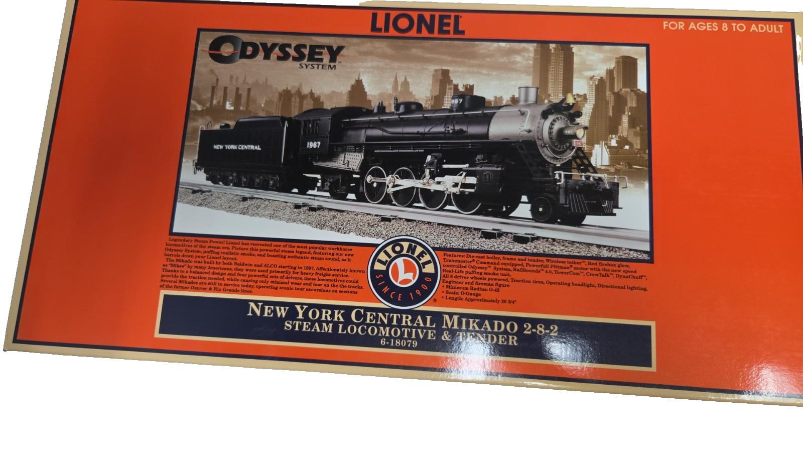 Lionel 6-18079 New York Central Mikado 2-8-2 Steam Locomotive/Tender. New in box