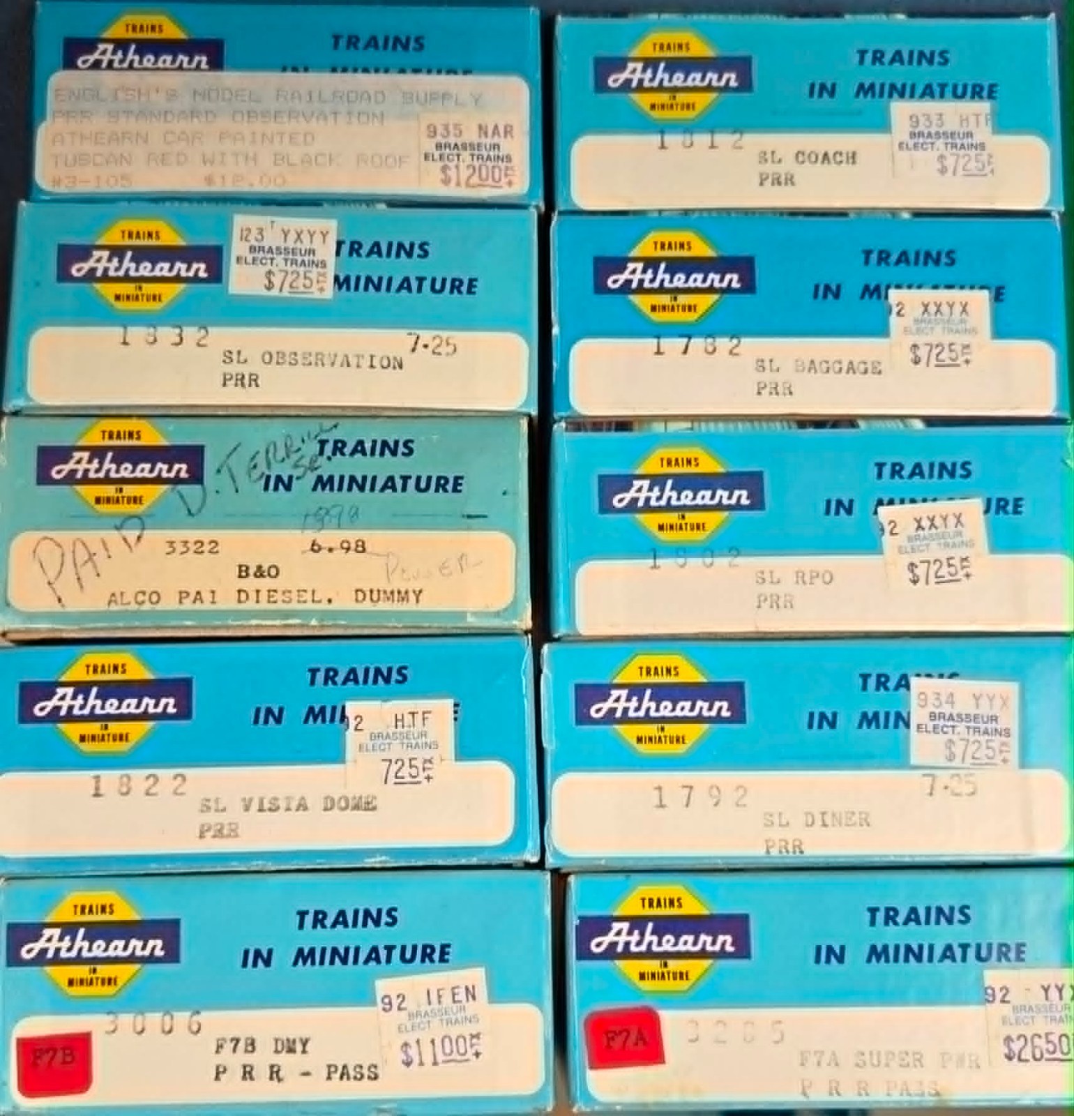 RARE Vintage Athearn Pennsylvania PRR F7A/F7B HO 7- Passenger Train Set Blue Box