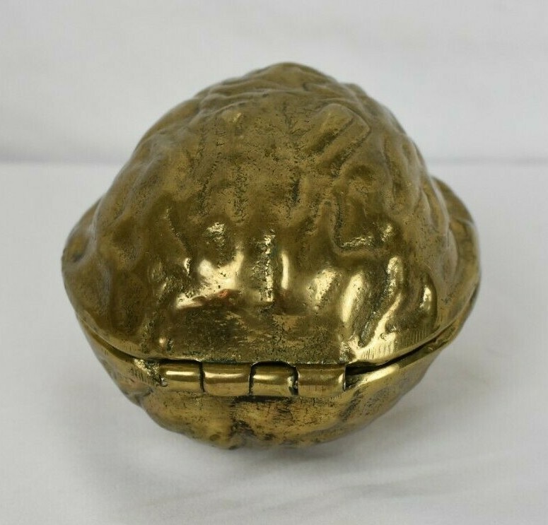 Mid-century solid brass walnut nutcracker
