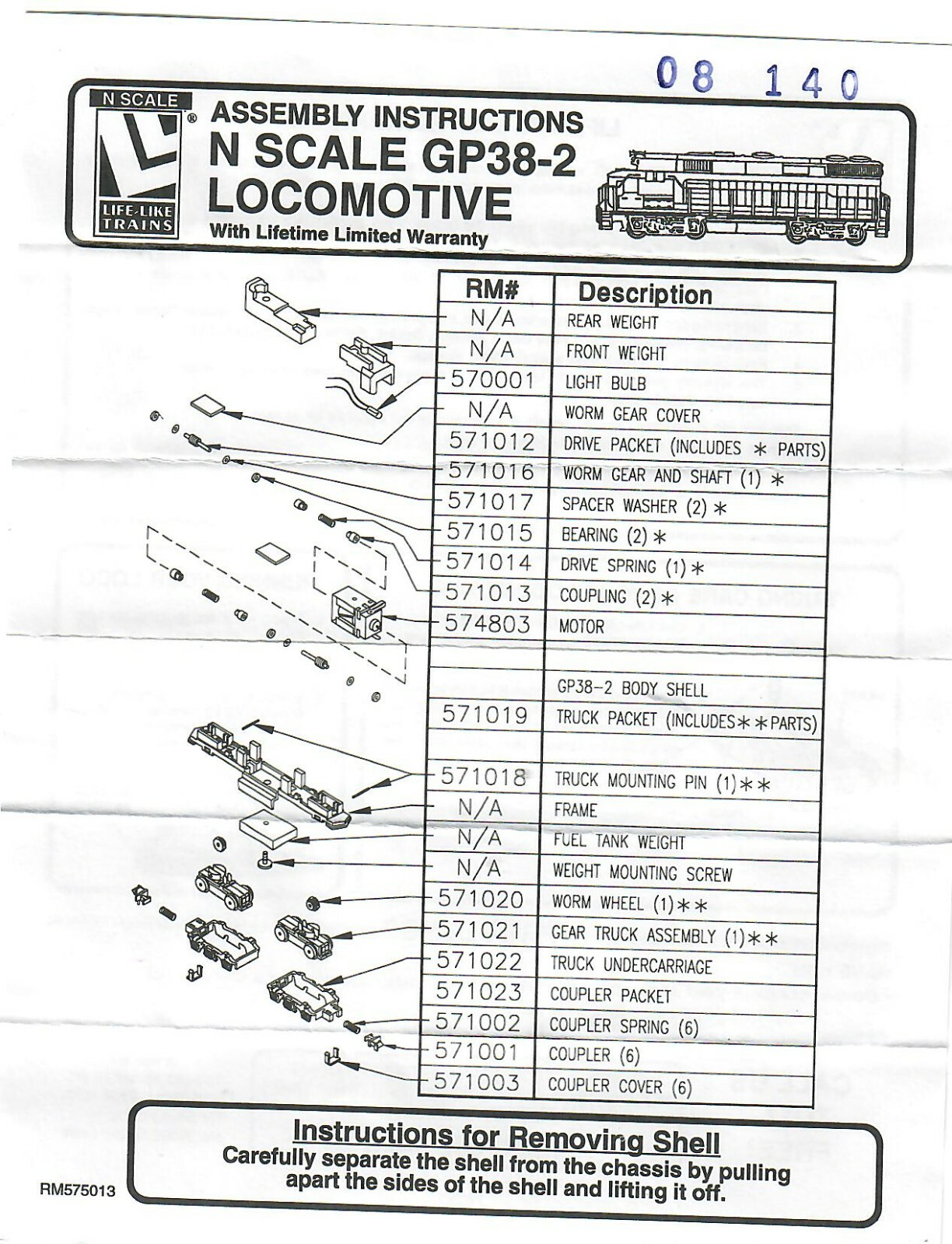 N Life-Like EMD GP38-2 Central Penn Loco #2002 (Tested) knuckle couplers