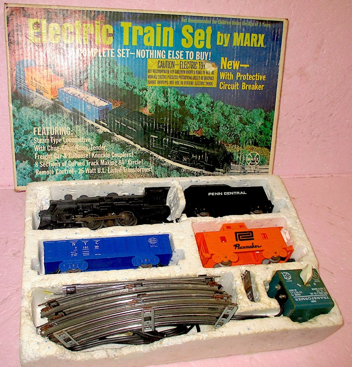 MARX O-Gauge #4305 Steam Locomotive Freight Car Set Complete +Box TESTED GOOD!