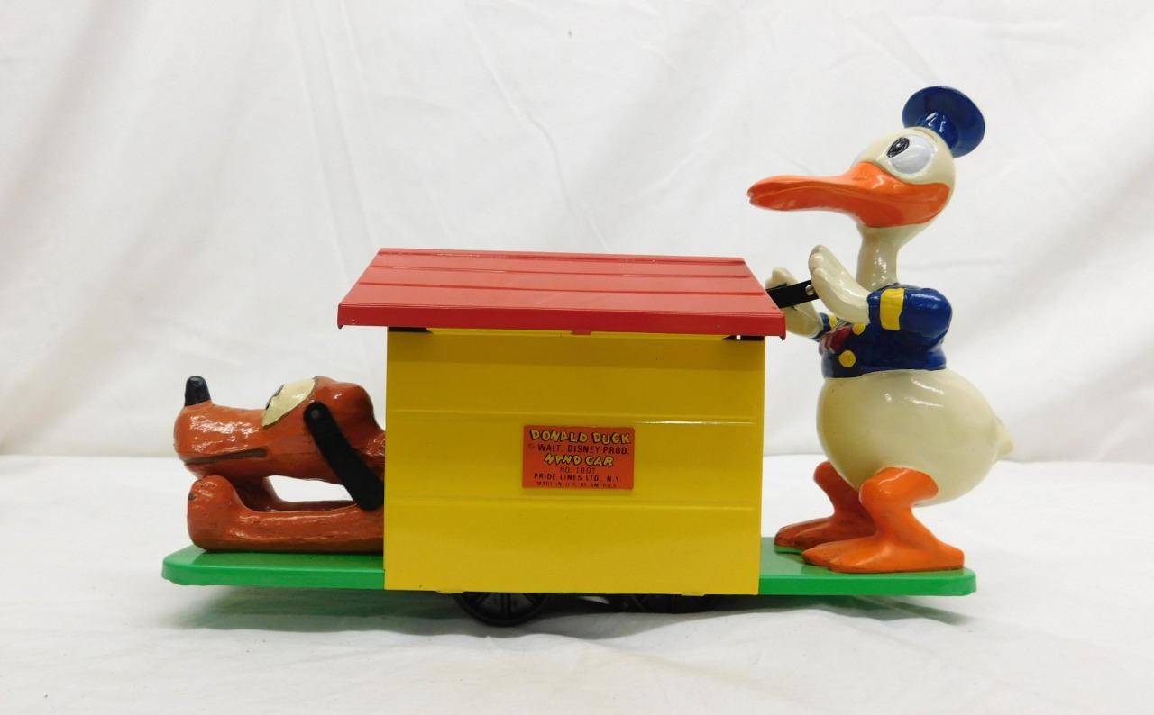 Pride Lines 1107 Donald Duck & Pluto Hand Car Quacks! Runs Disney O gauge Boxed