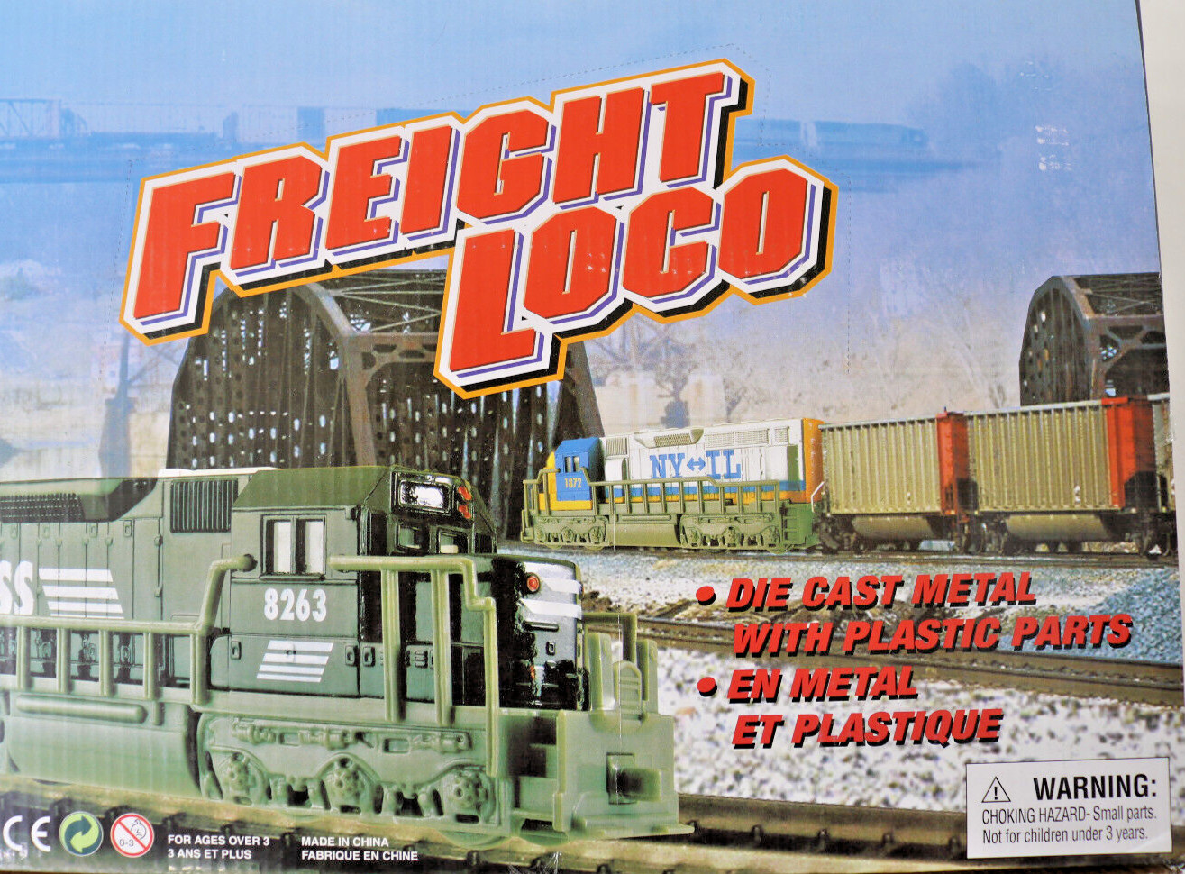 Freight Locomotive Pull Back Power Blue,Yellow Silver #1872 NY &IL Die Cast 7″