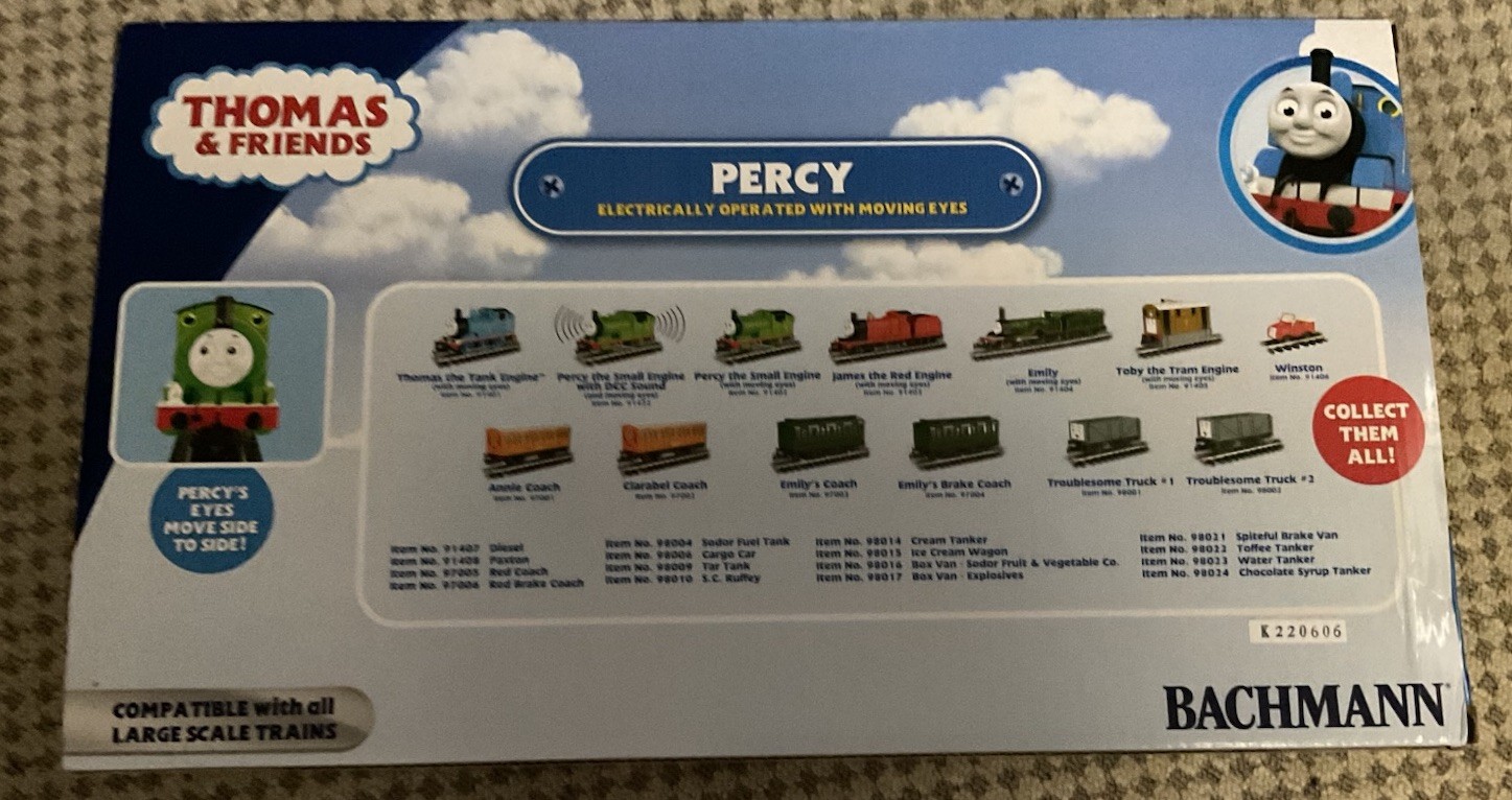 Bachmann Thomas & Friends G Scale Large Percy Electric Model Train 91402