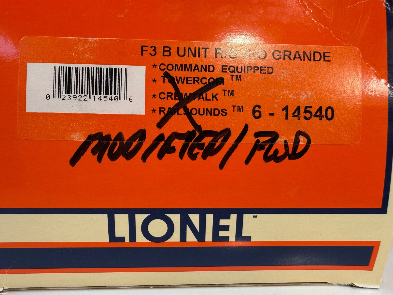 Lionel Custom Rio Grande D&RGW F3 Powered B unit TMCC Dual Pulmor Motors C8