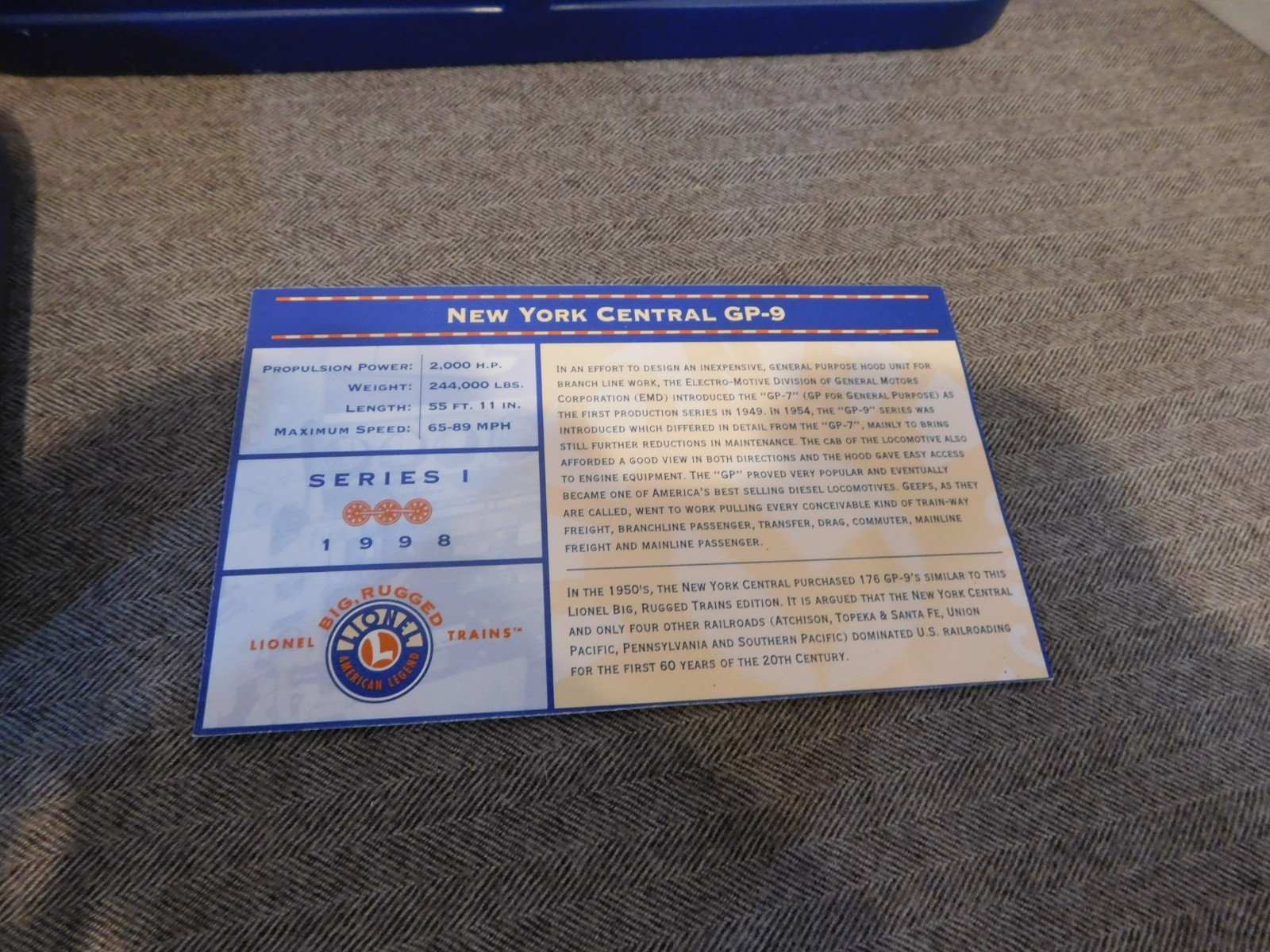 Lionel Big Rugged Trains GP-9 New York Central