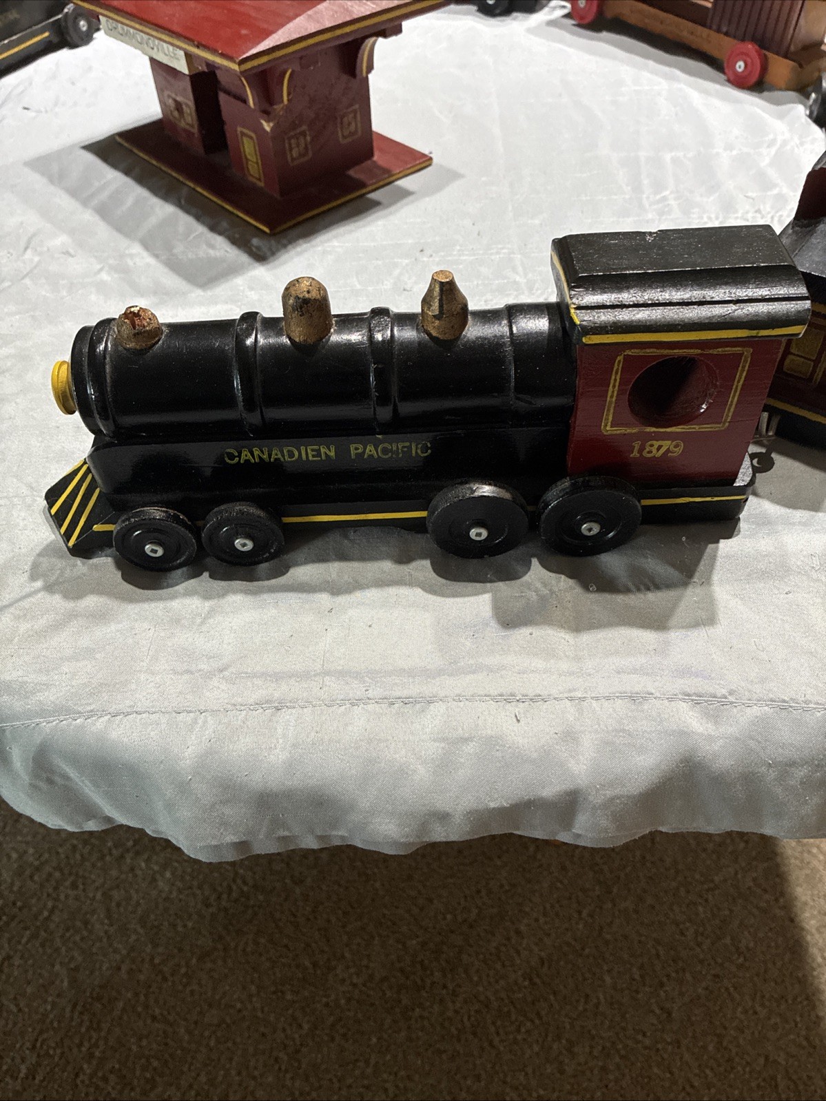 Quebec Canada Folk Art Wooden Train Set Handmade 1950s Drummondville CN/CP CRINO