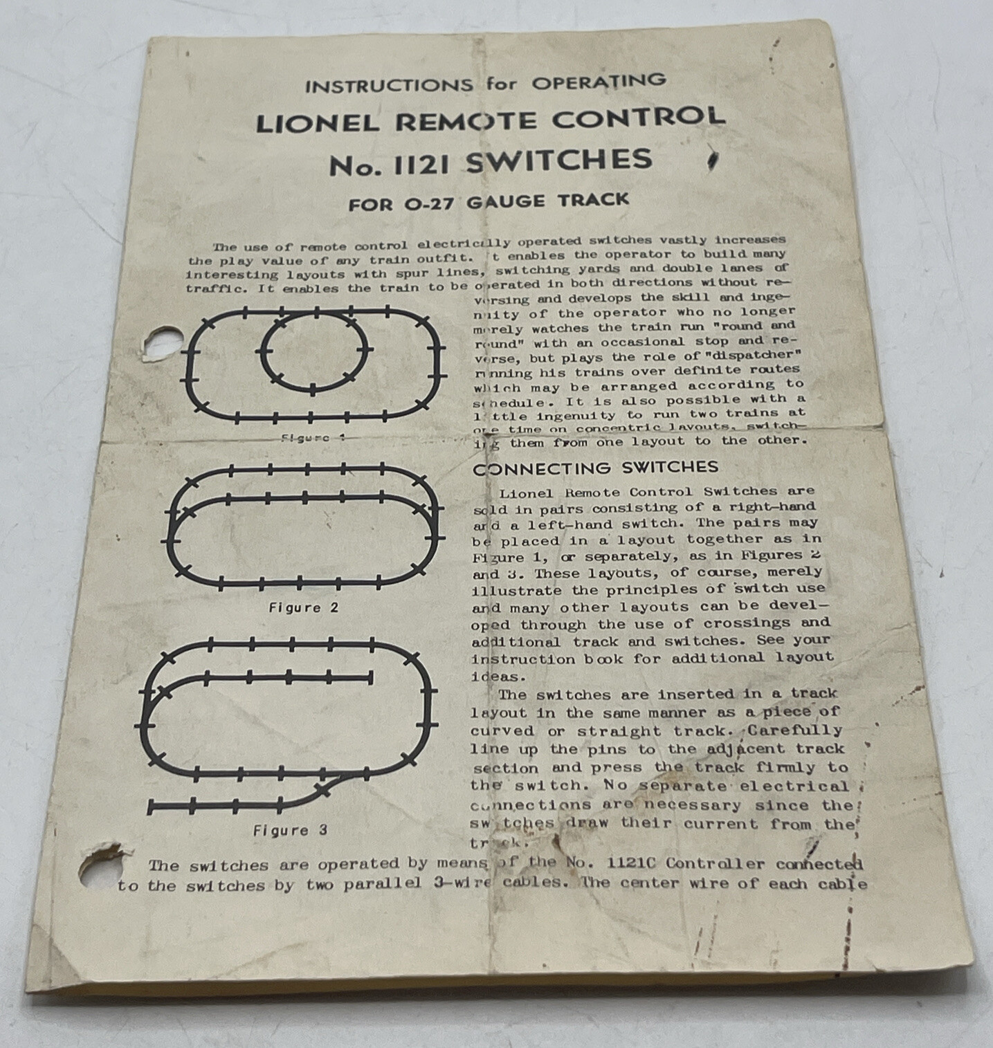 Lionel Instructions Operating Remote Control No. 1121 Switches for 0-27 Gauge