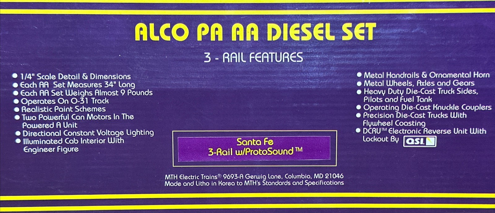 MTH Premier 20-2024-1 Santa Fe Alco PA ABA Diesel Engine Set w/PS1 3-Rail O