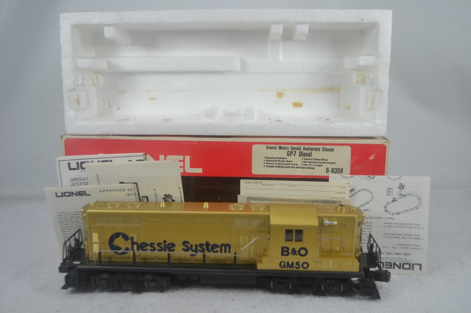 LIONEL MPC 6-8359 CHESSIE GM SPECIAL ANNIVERSARY GP-7 DIESEL, GOLD, LN-BOXED
