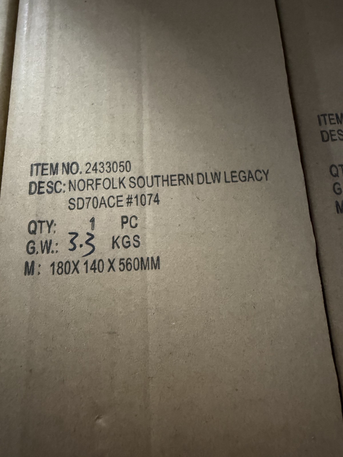 Lionel 2433050 NORFOLK SOUTHERN DLW LEGACY SD70ACE #1074 NEW IN BOX