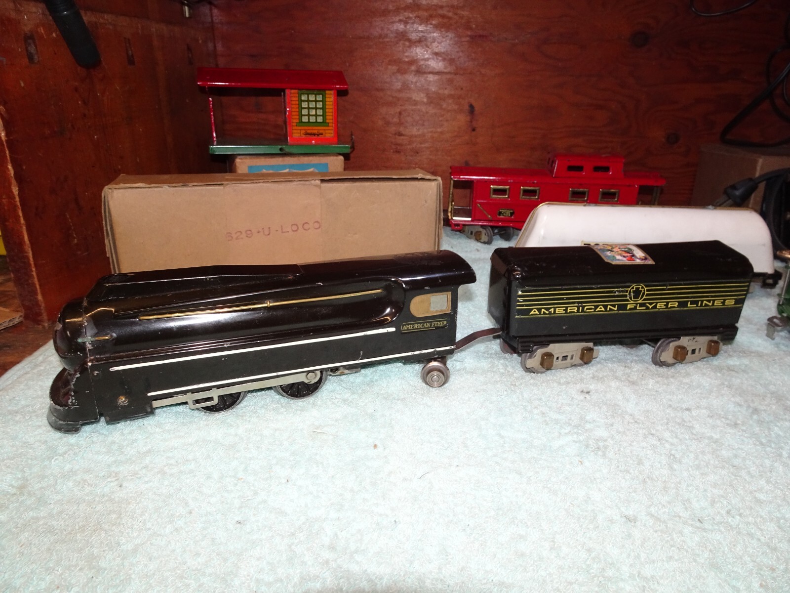 American Flyer Prewar O Gauge Tinplate 629 Torpedo Engine 1134 Tender Set w’ Ac