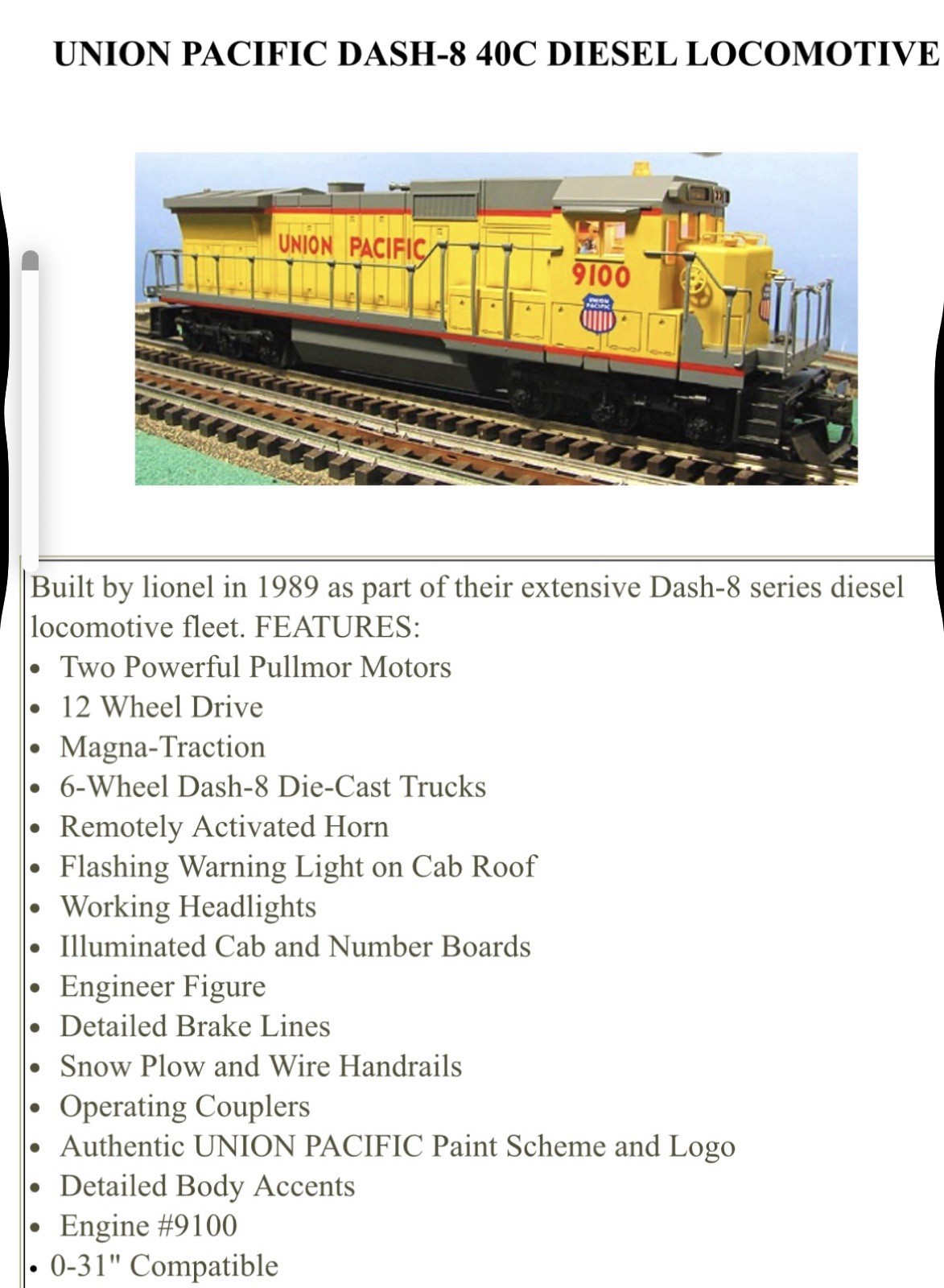Lionel Union Pacific Dash-8 40C Diesel Locomotive 6-18205