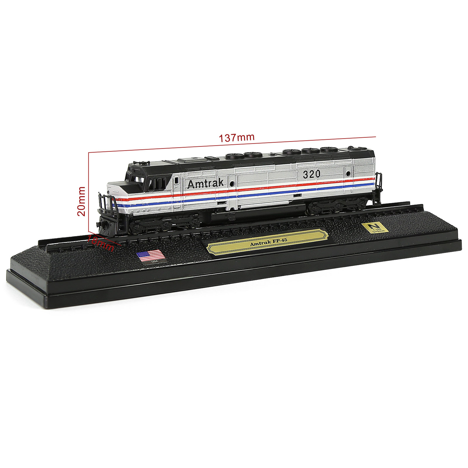 N Scale Model Railroad Static Plastic Locomotives with Base and Display Case