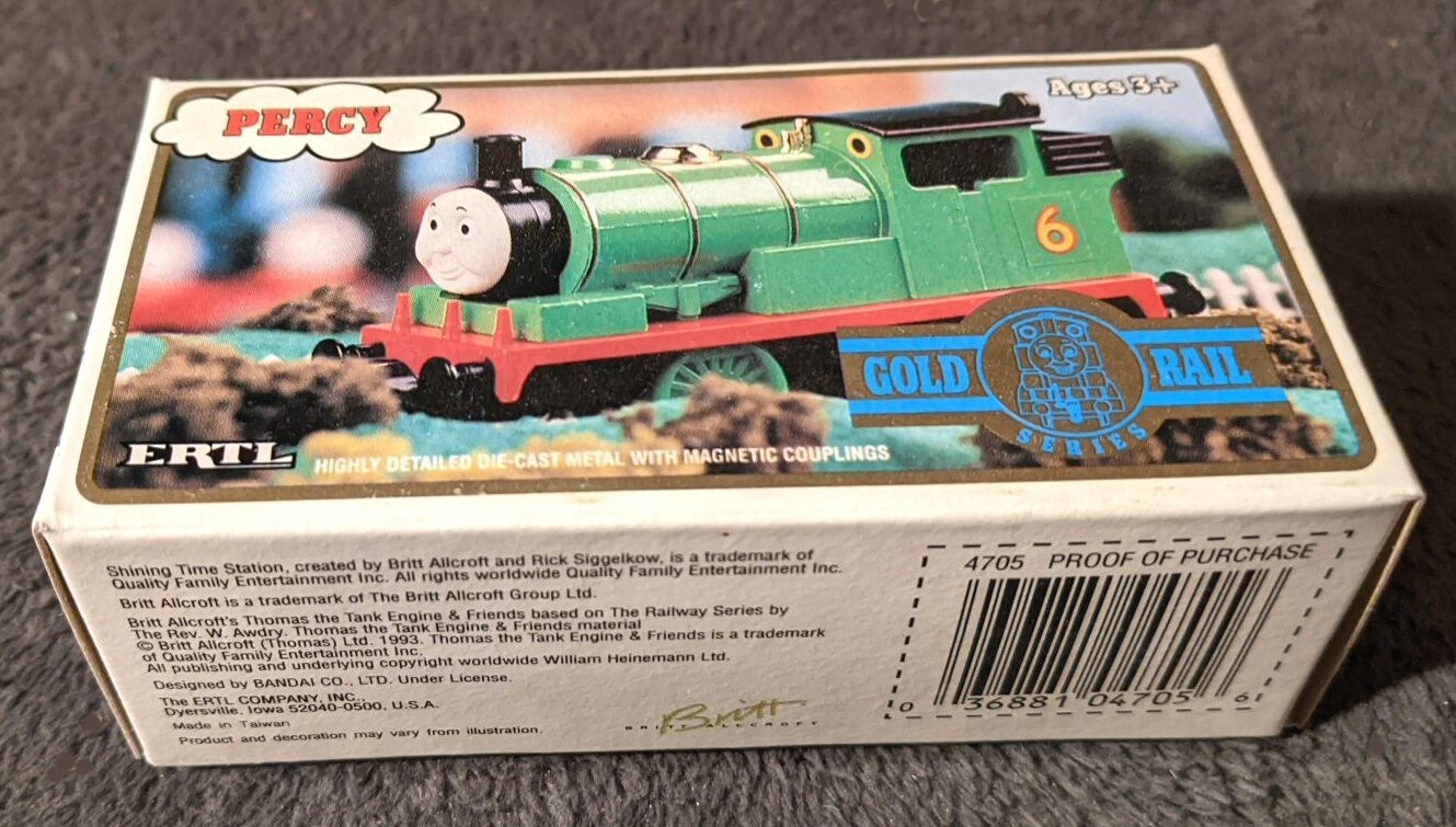 Thomas The Tank Engine “PERCY” Gold Rail ERTL Train Shining Time Station NEW!